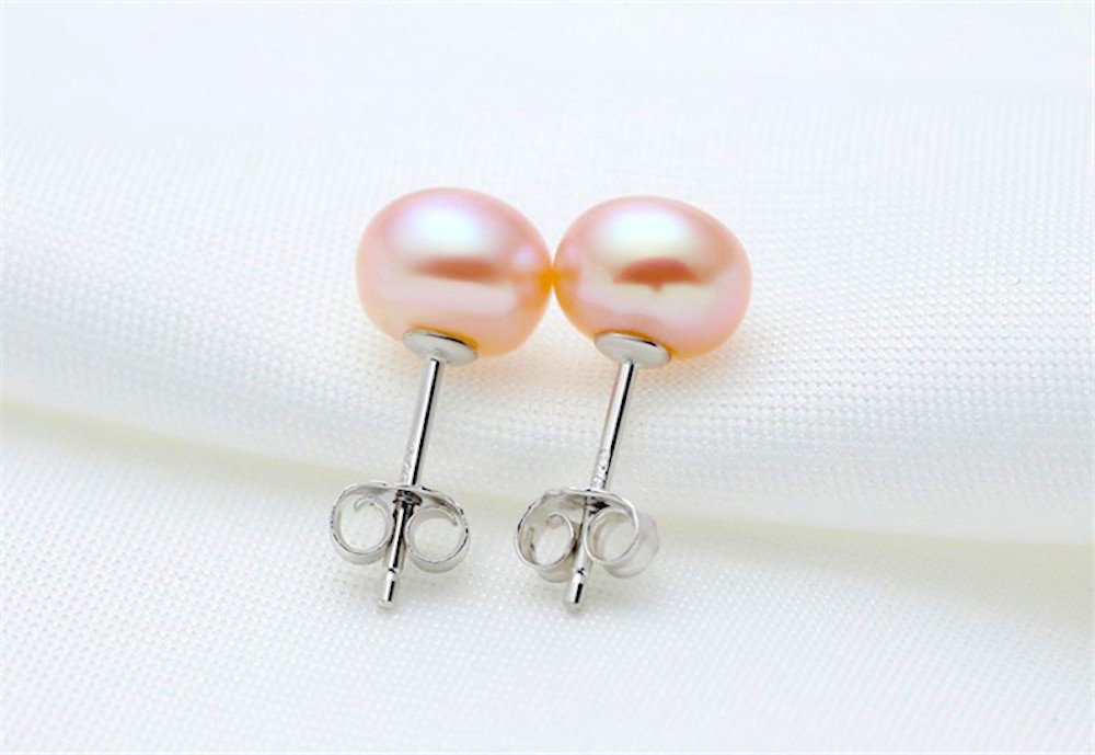 Kim Johanson Damen Perlen Schmuckset "Chic" aus 925 Sterling Silber mit echten rosa Süßwasser Perlen Halskette & Ohrringe inkl. Schmuckbeutel