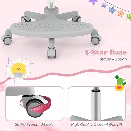 Miniatura 85 de Giantex Silla de escritorio para niños, silla giratoria de computadora para niños de altura ajustable con soporte lumbar en forma de Y y ruedas