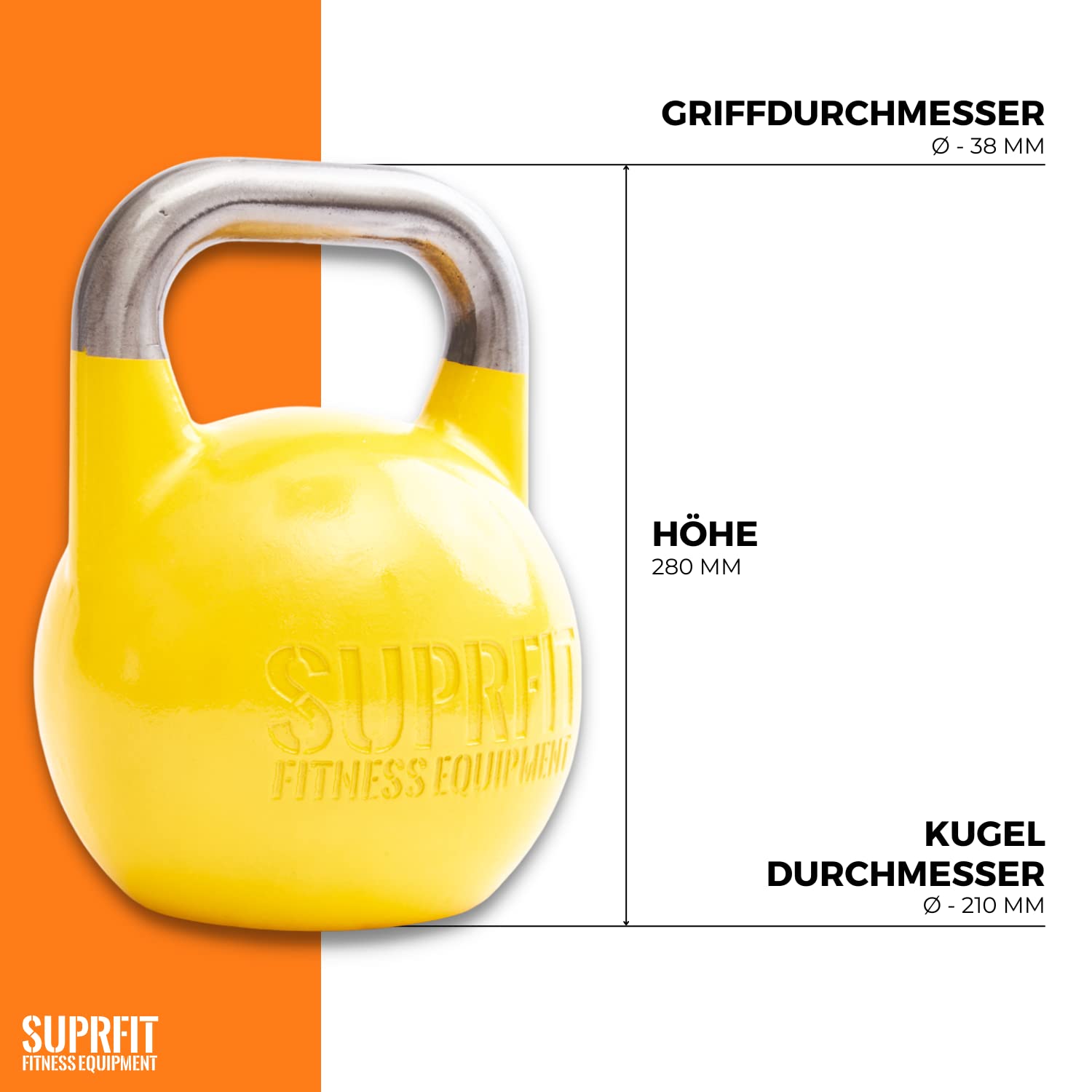 SUPRFIT – Pro Competition Kettlebells – genormte Wettkampf Kugelhantel aus massivem Stahleinzelguss für Kraft- & Crosstraining – mit Farbcodierung zur besseren Unterscheidung der Gewichte