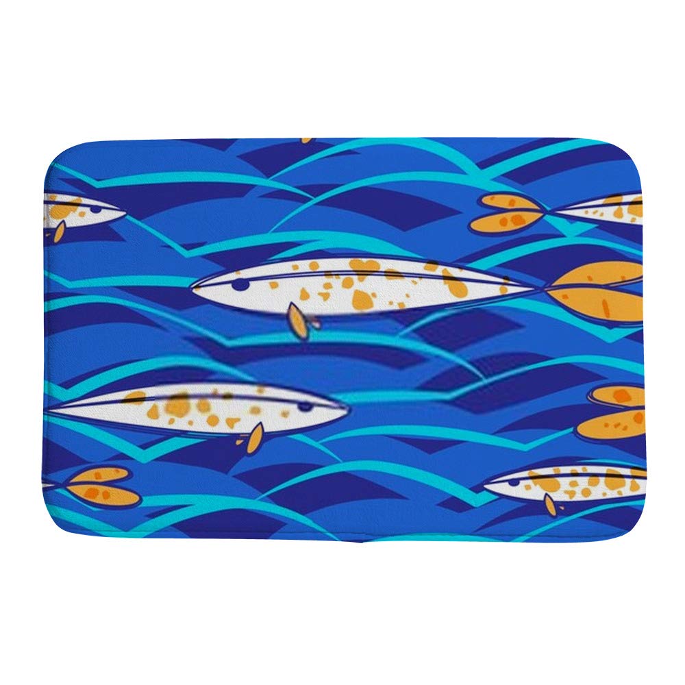 Tapis de bain bleu contre les sols glissants motif vague d'eau en velours