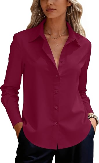 siliteelon Button Down Shirts for Women Cotton Long Sleeve Work Blouse