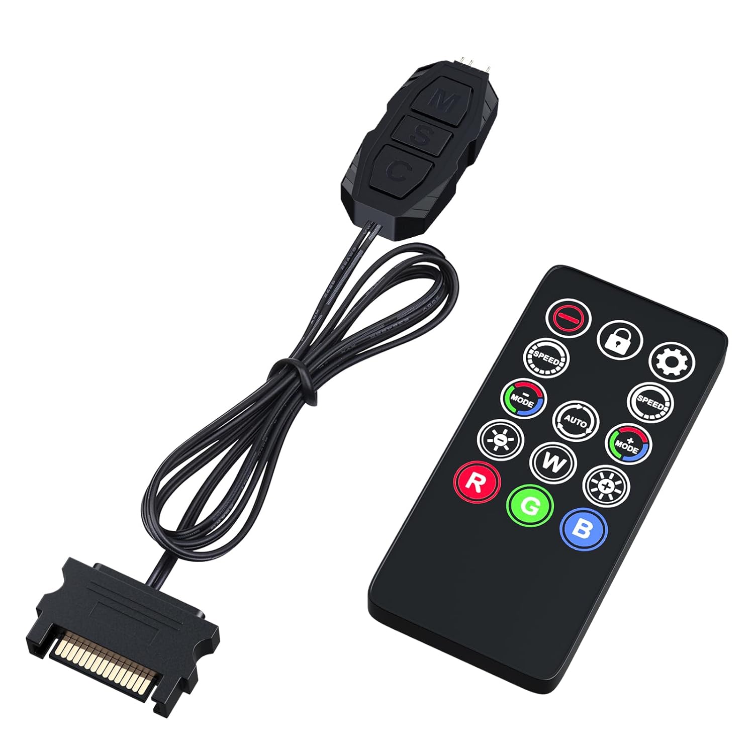 DS Mini ARGB RF Controller Kit for Rainbow Fans, PC Rainbow led Strip (5V, 3Pin ADD Header, 14 Key Remote, SATA Power, B Series)