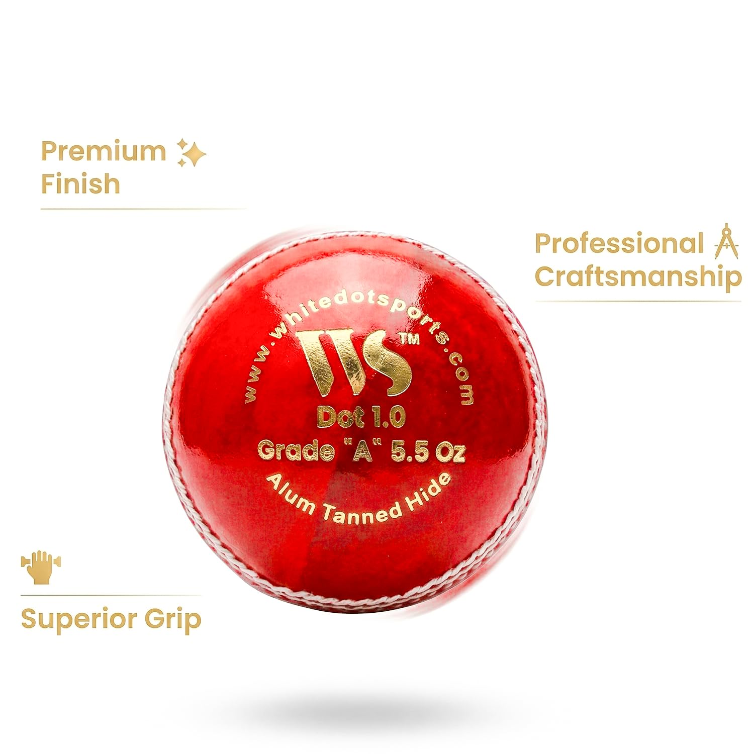 Whitedot Dot 2.1 Leather Cricket Ball, Red, Pack of 2