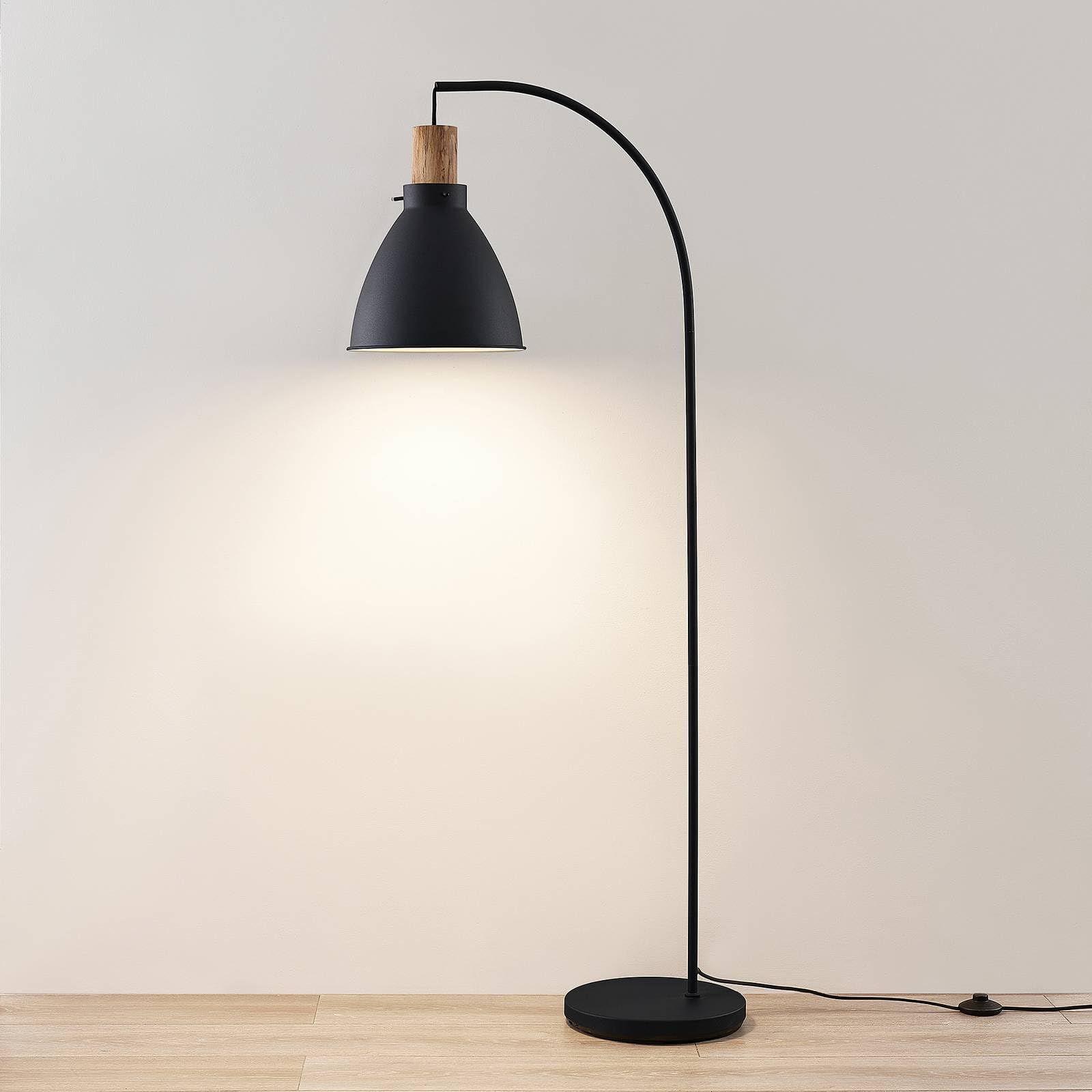 Lindby Lampada Da Terra Trebale – Stile Scandinavo In Nero E Legno Di Eucalipto, Con Interruttore A Pedale, IP20, Attacco E27 - 4