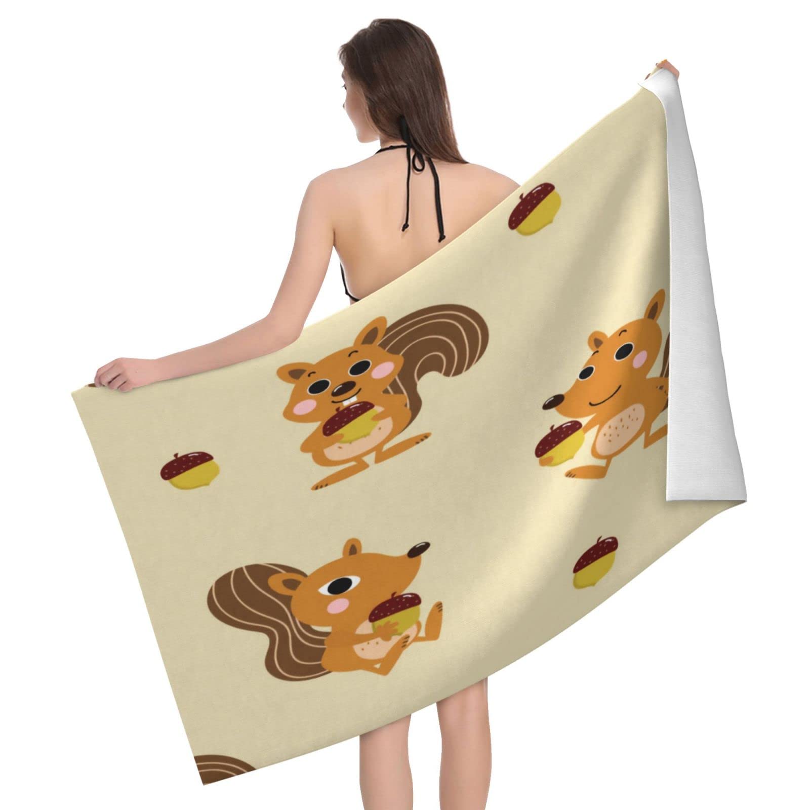 Lawenp Squirrel with Nuts Beach Towel, Lightweight Sand Free Quick Dry Microfiber Absorbent Bath Towel for Kids, Adults, Swimming, Bath, Yoga, Pool, Travel, Camping 32"X52"