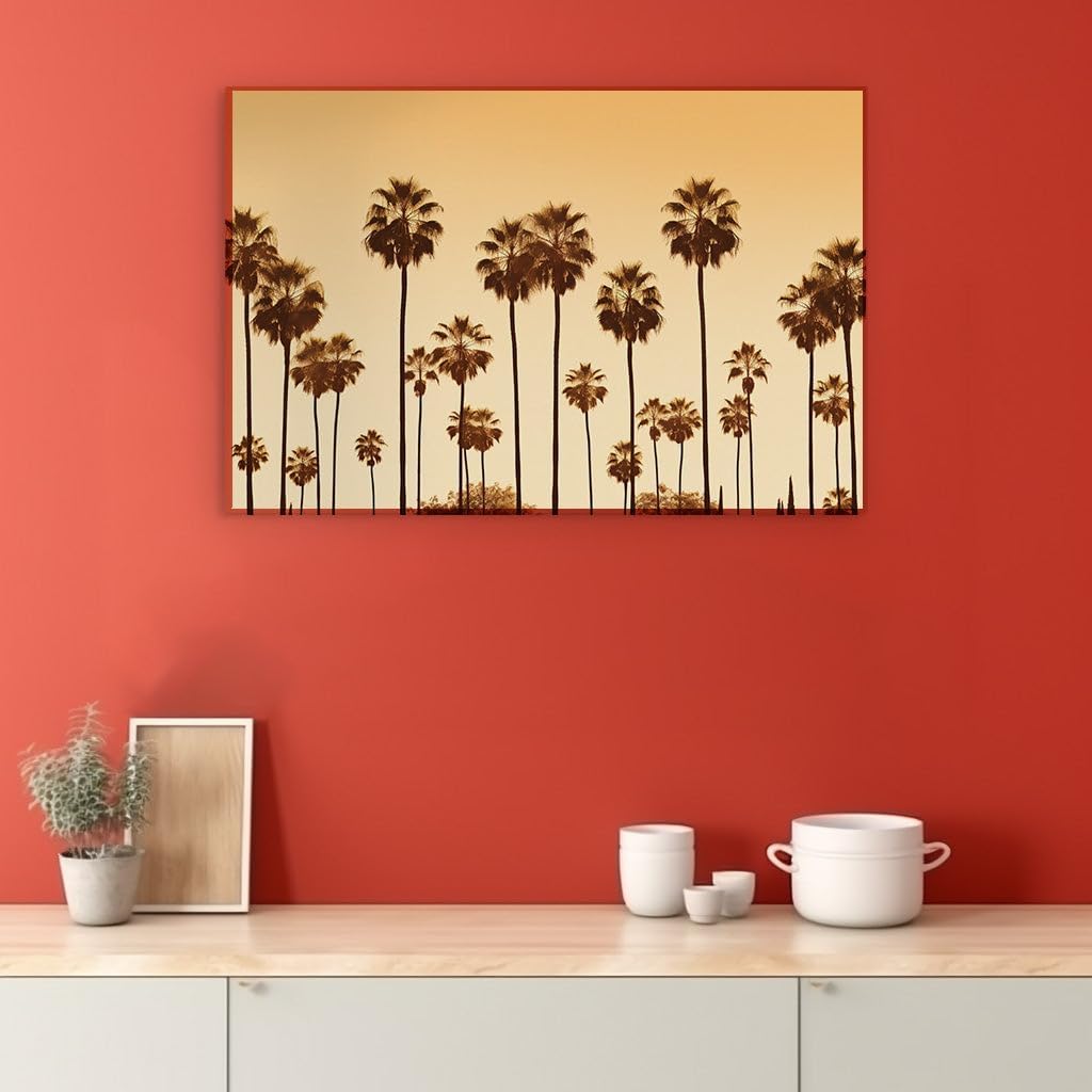 Canvas for Living room. Whispers of Sunset: Embracing Tranquility Amongst the Palm Silhouettes, 27 x 18 inch Canvas Wall Art - Contemporary Masterpieces - Modern Home Decor