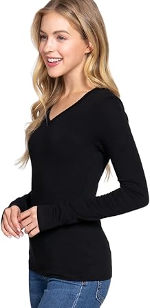 Khanomak Plain V Neck Long Sleeve Tee T-Shirt