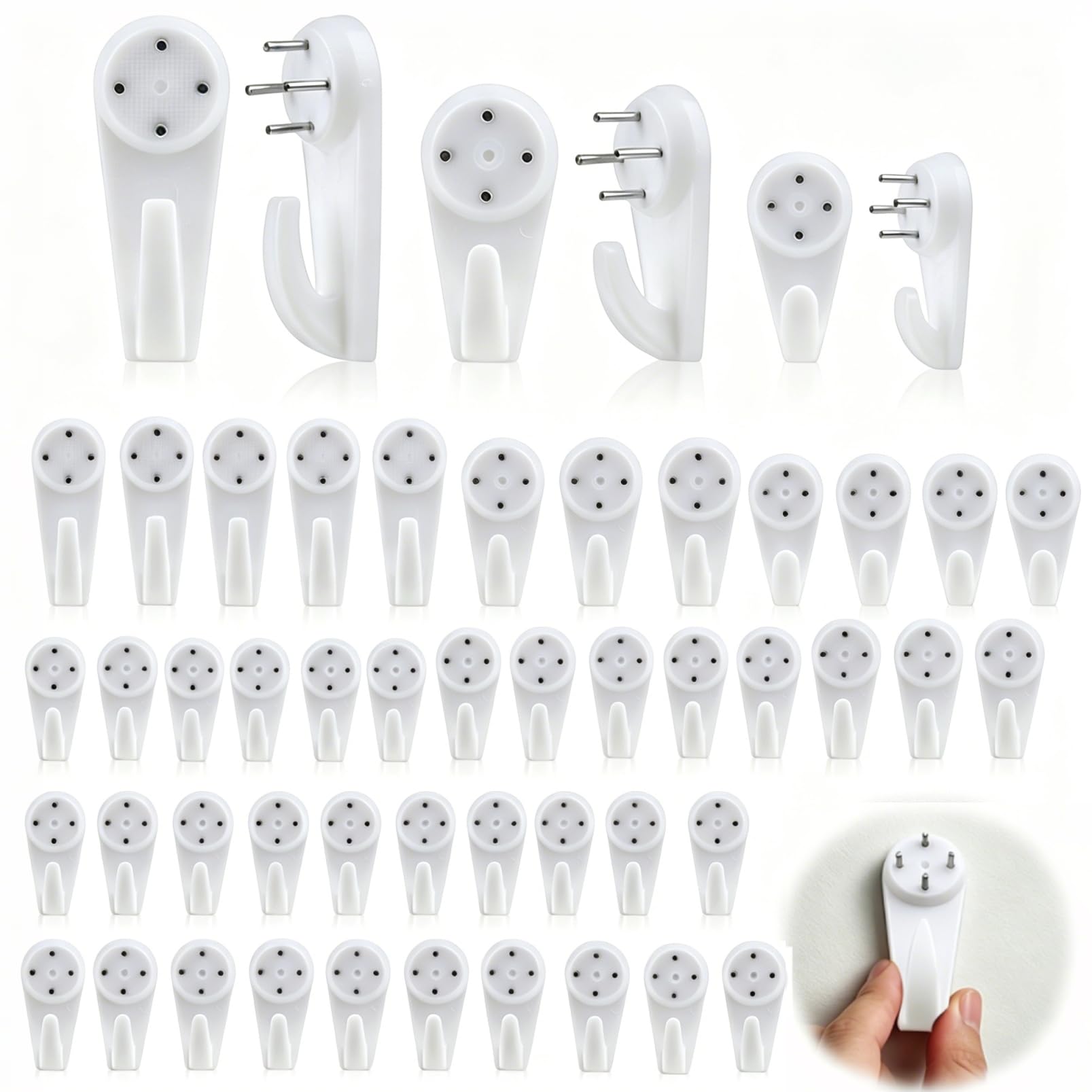 Non-Trace Picture Hooks for Hard Walls, 70 Pcs Heavy Duty Picture Hanging Kit, Assorted Sizes Wall Hooks for Fixing Picture Frames, Mirrors and Canvas on Plasterboard, Drywall, Concrete Wall