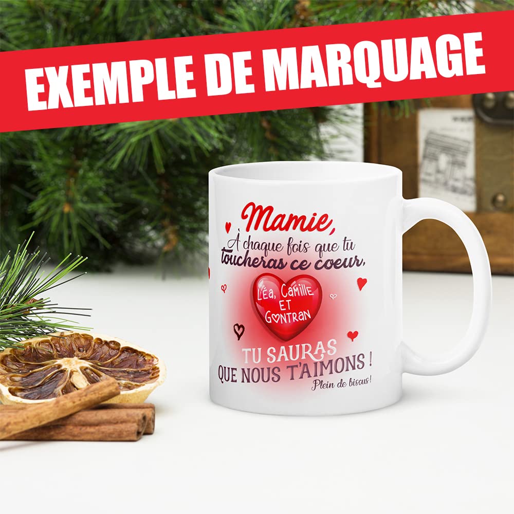 Mug Personnalisable Mamie Tu Illumines Nos Jours Prénom Petits Enfants Tasse Message Amour Personnalisé. Idée Cadeau Original Fête Des Grands-Mères Future Mami Maman Femme Pour Anniversaire Noël