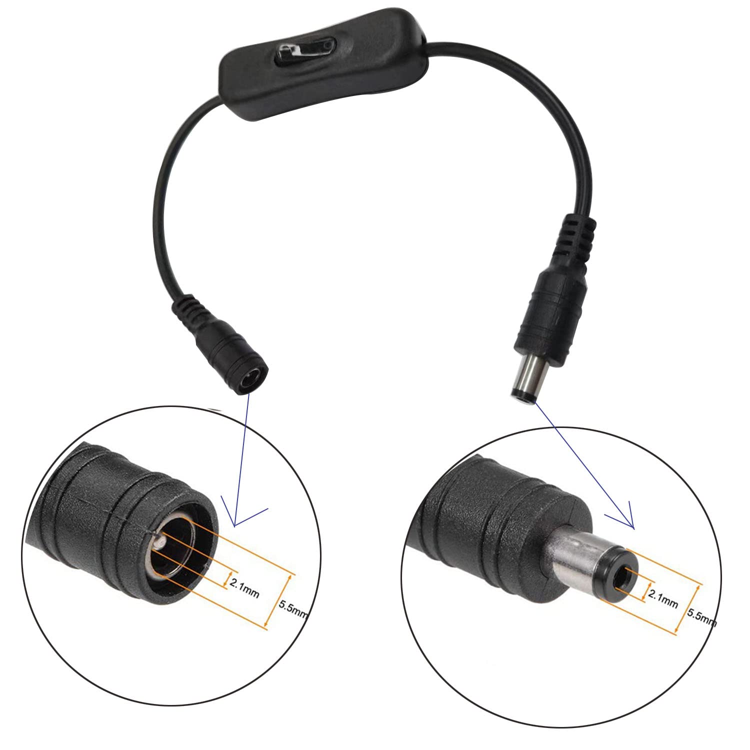 2.1x5.5mm Adapter Cables 4-Pack DC Power Extension Cords With On/Off ...