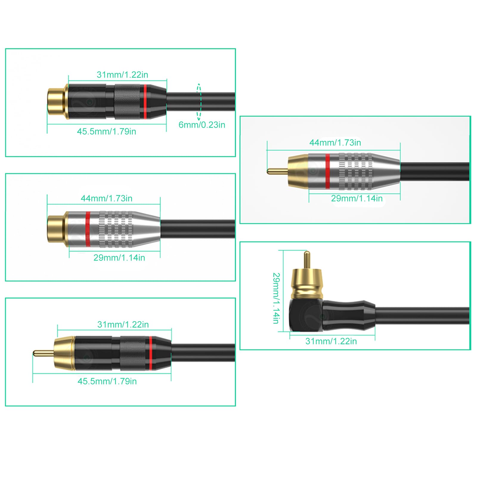 2RCA femelle vers 2RCA mâle, câble audio stéréo, boîtier en métal doré, rallonge flexible pour haut-parleurs, connecteurs plaqués or