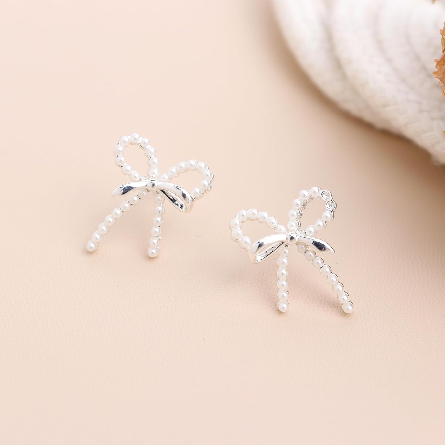 Sonateomber Bow Pearl Stud Earrings for Women, Trendy Dainty Earring Wedding Prom Christmas Fashion Accessories Jewelry Gift - Image 6
