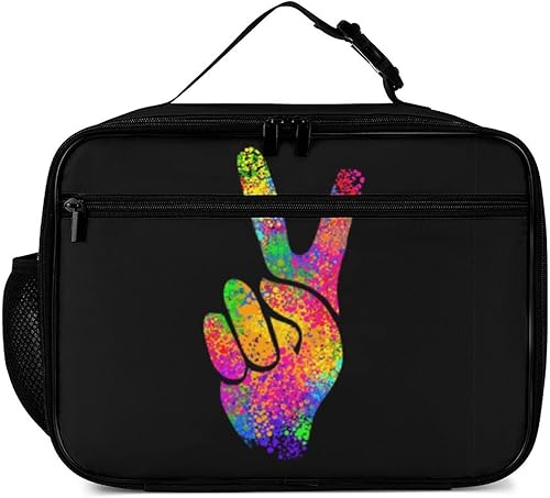 Miniatura 2 de Hippie - Lonchera reutilizable con dos dedos, bolsa térmica para almuerzo, lonchera para comida y comida, bolsa de mano para mujeres, niños, niñas,