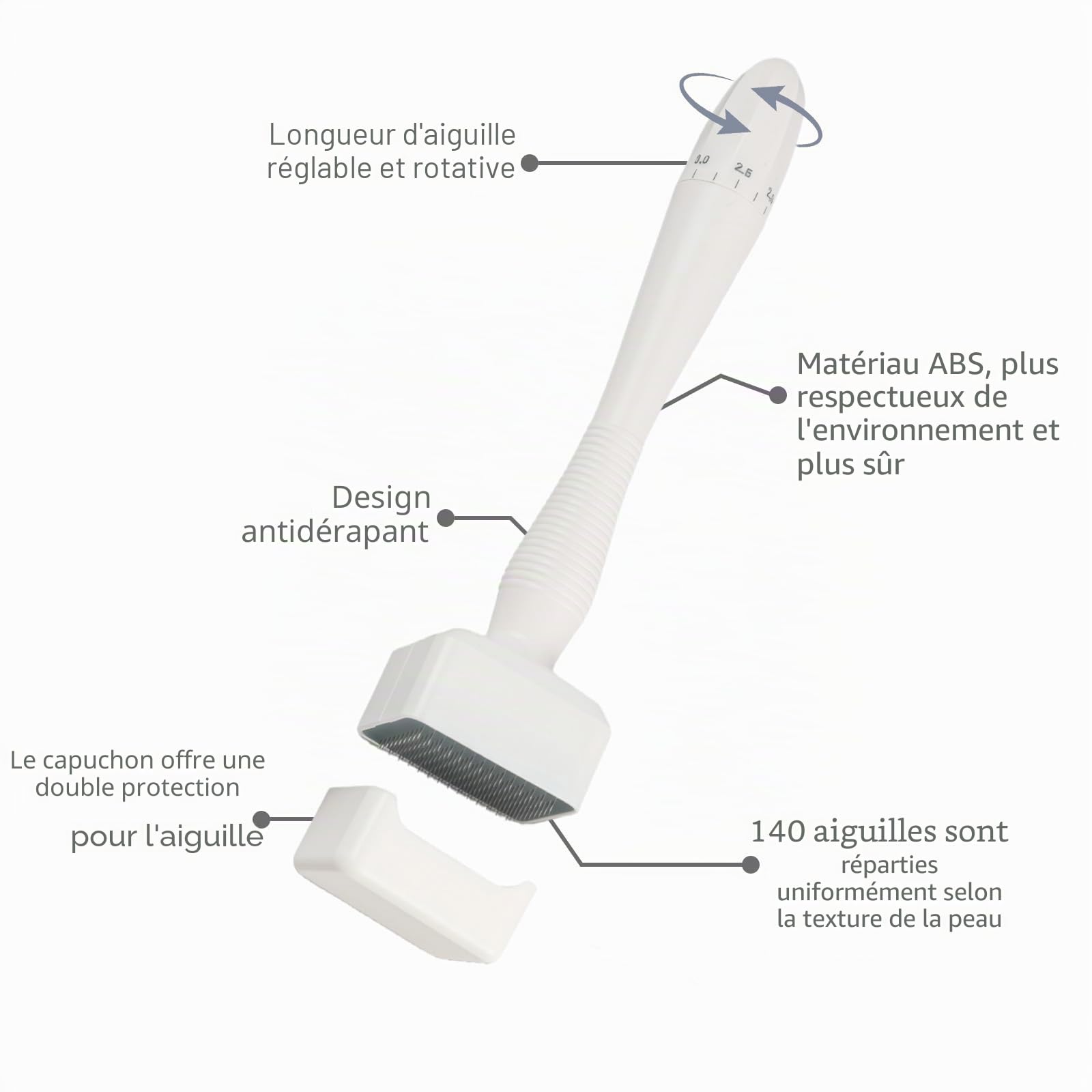 Tampon Microneedling, Stylo Réglable avec 140 Aiguilles en Titane pour la Stimulation et l’Amélioration de la Peau,Pour Cheveux, Barbe, Réduction des Rides et Cicatrices, Portable