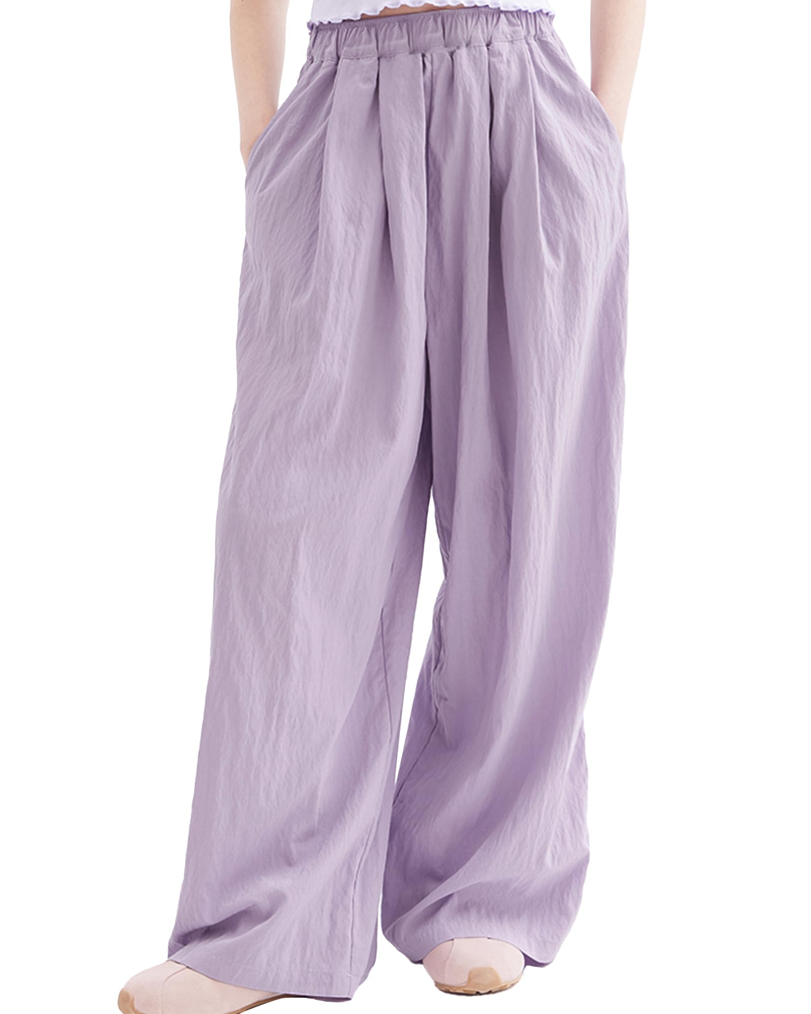 Rolanko Girls Wide Leg Pants Flowy Palazzo Pants for Girls Kids Linen Trousers Loose Fit Casual Beach Travel 6-15Y