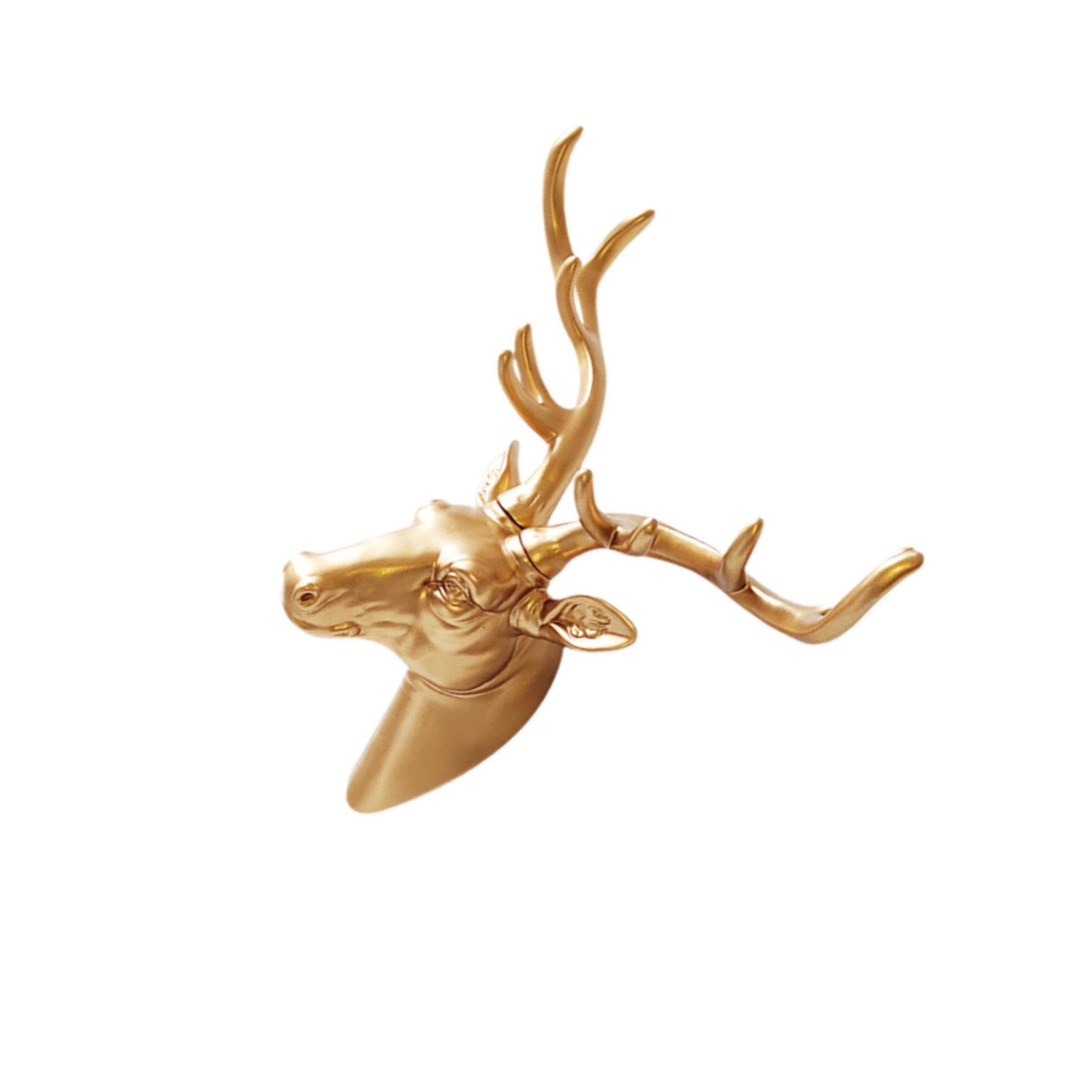 TWISAXC Decorative Deer Head Statue Elegant Resin Sculpture Figurine For Bedroom Art Gifts Deer Head Pendant Living Room Etc, Gold, 48x50cm