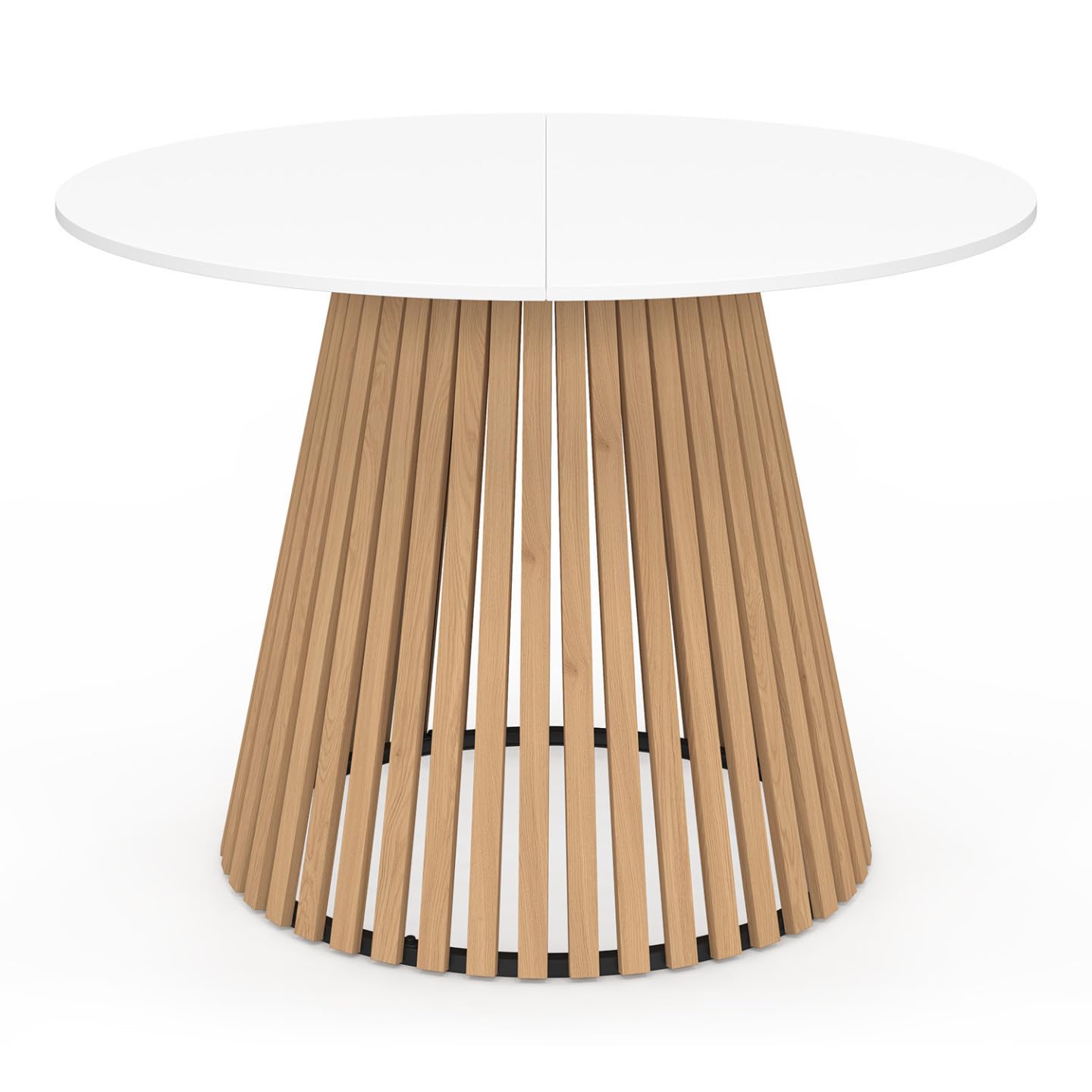 IDMarket - Runder Esstisch Carmen 6 Personen Holzfuß aus Latten und weiße Holzplatte 110 cm