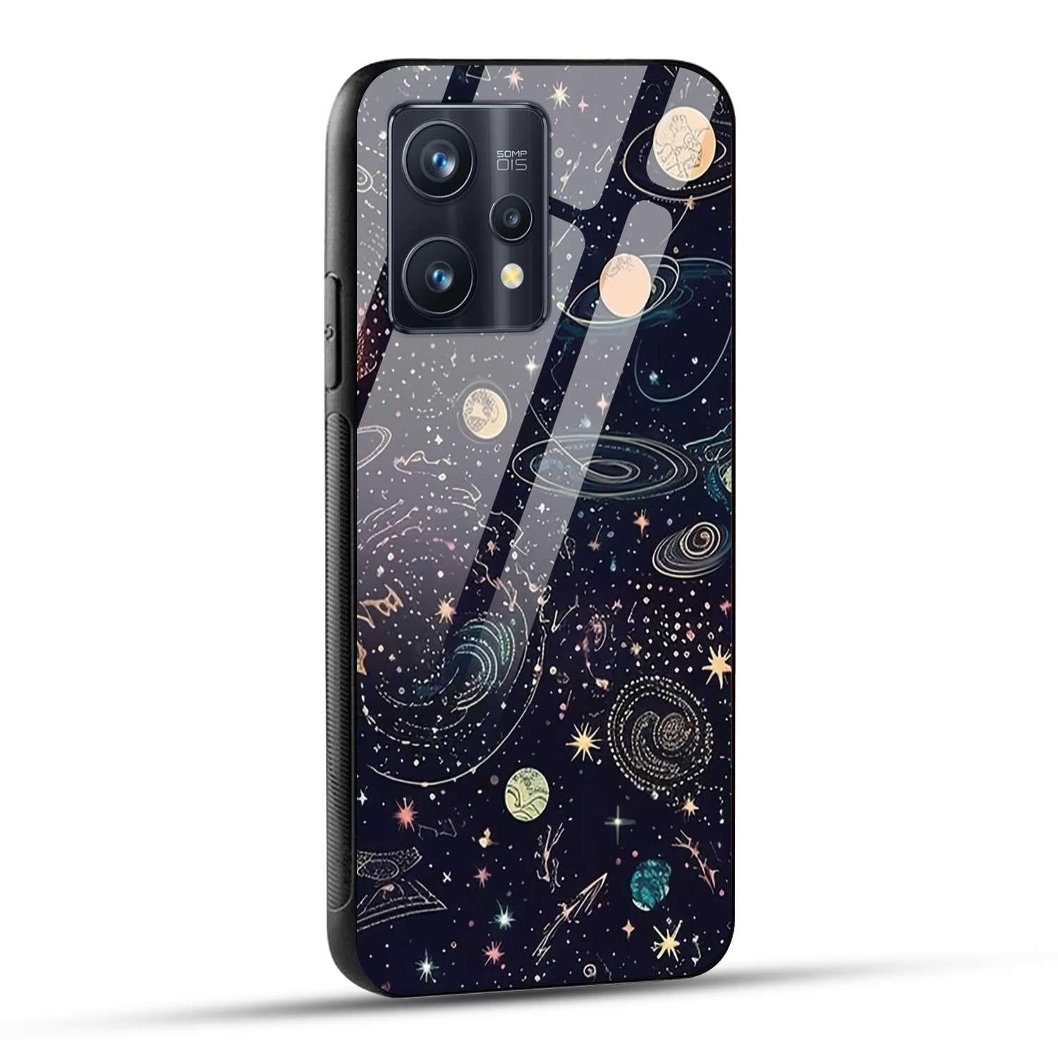 NDCOM Basic Case for Plus Narzo 50 Pro 5G / Realme 9 (Glass and Black Silicone_Multi-Coloured)