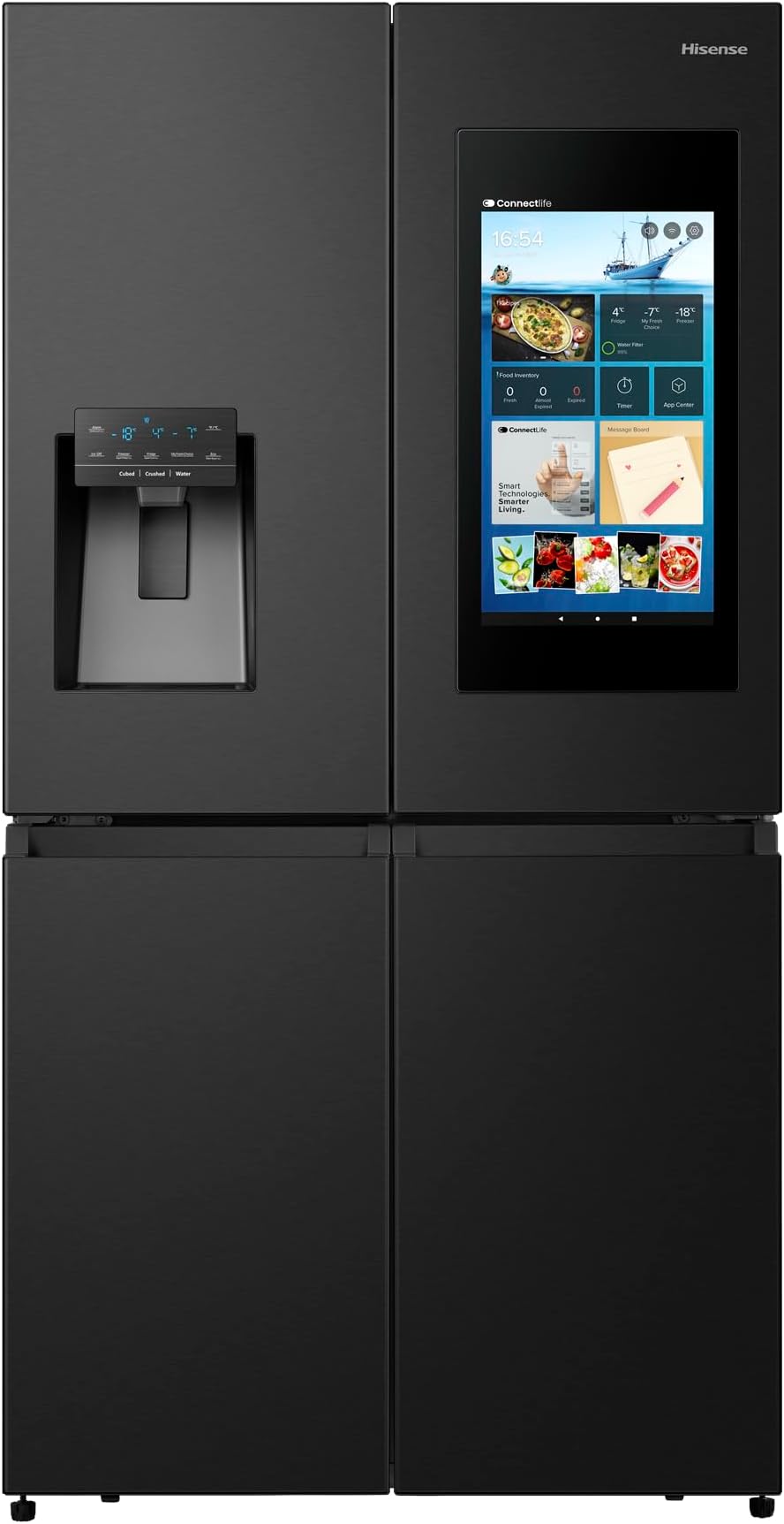 Hisense RQ759N4IBU1 Four Door French Smart Refrigerator with Touch Screen, 538L Net Capacity, Water & Ice Dispenser, Black