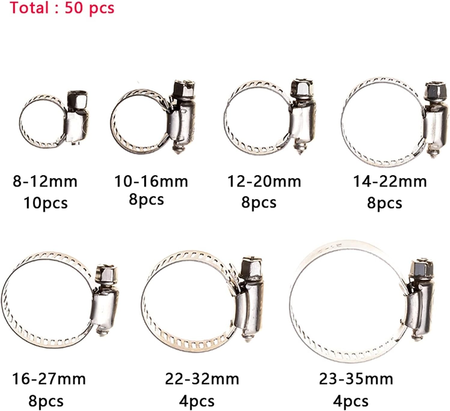 pipe brackets,clips clamps,Pipe Hose Clamps Stainless Steel Hoop Clamp Automotive CarPipe Tube Clip Hardware Spring Water Plumbing (Color : 50pcs) (Color : 50pcs)