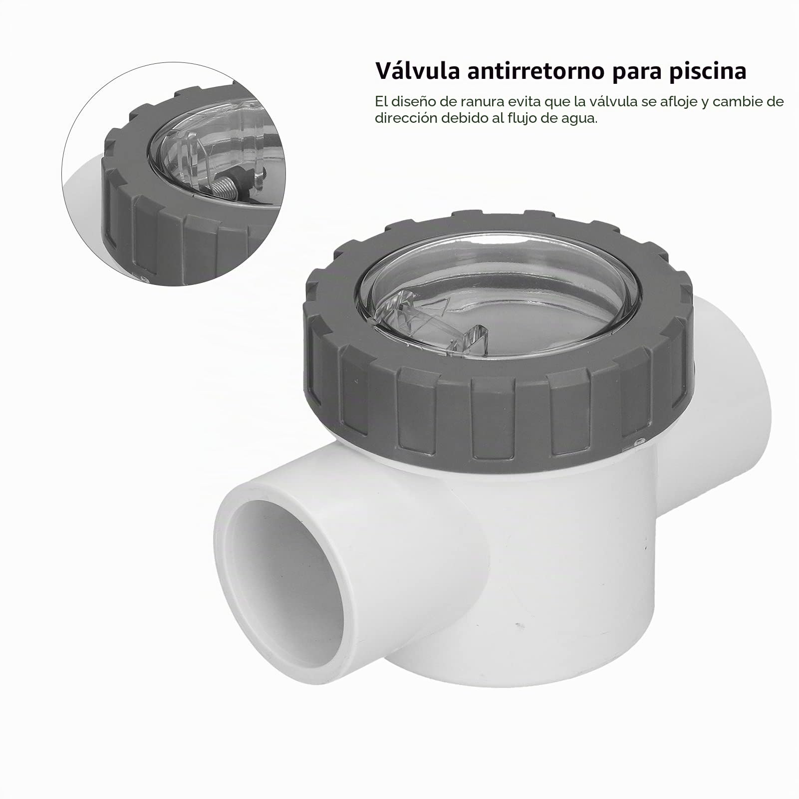 Válvula Antiretorno para Piscina 50mm, Válvula de Retención de Seguridad de PVC con Lente Transparente, valva No Retorno Agua para Sistemas de Filtración de Piscinas y Spa (V50-1A)