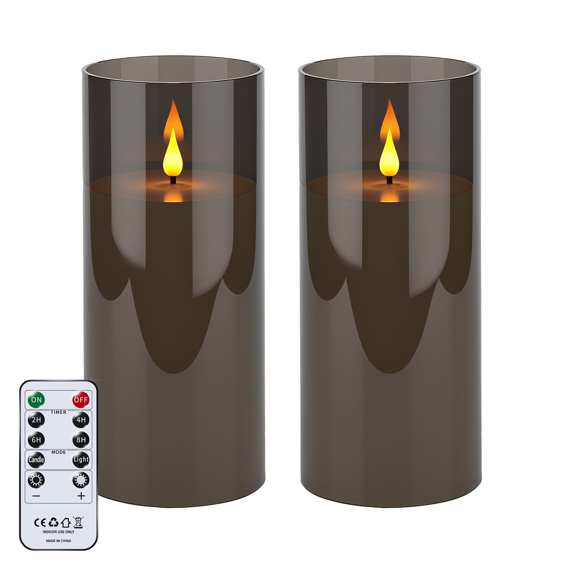 YAOBLUESEA 2 Pezzi Candele LED Senza Fiamma Impermeabili con Telecomando e Timer, Grandi Candele LED Tremolanti per Patio Giardino Esterno, φ10cm x 22,5cm, Grigio