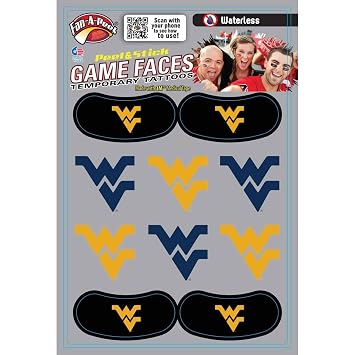 Fan A Peel West Virginia WVU Mountaineers Waterless Peel & Stick Temporary Tattoos 10-Piece Combo 4 Eye strips- 6 tattoos, blue
