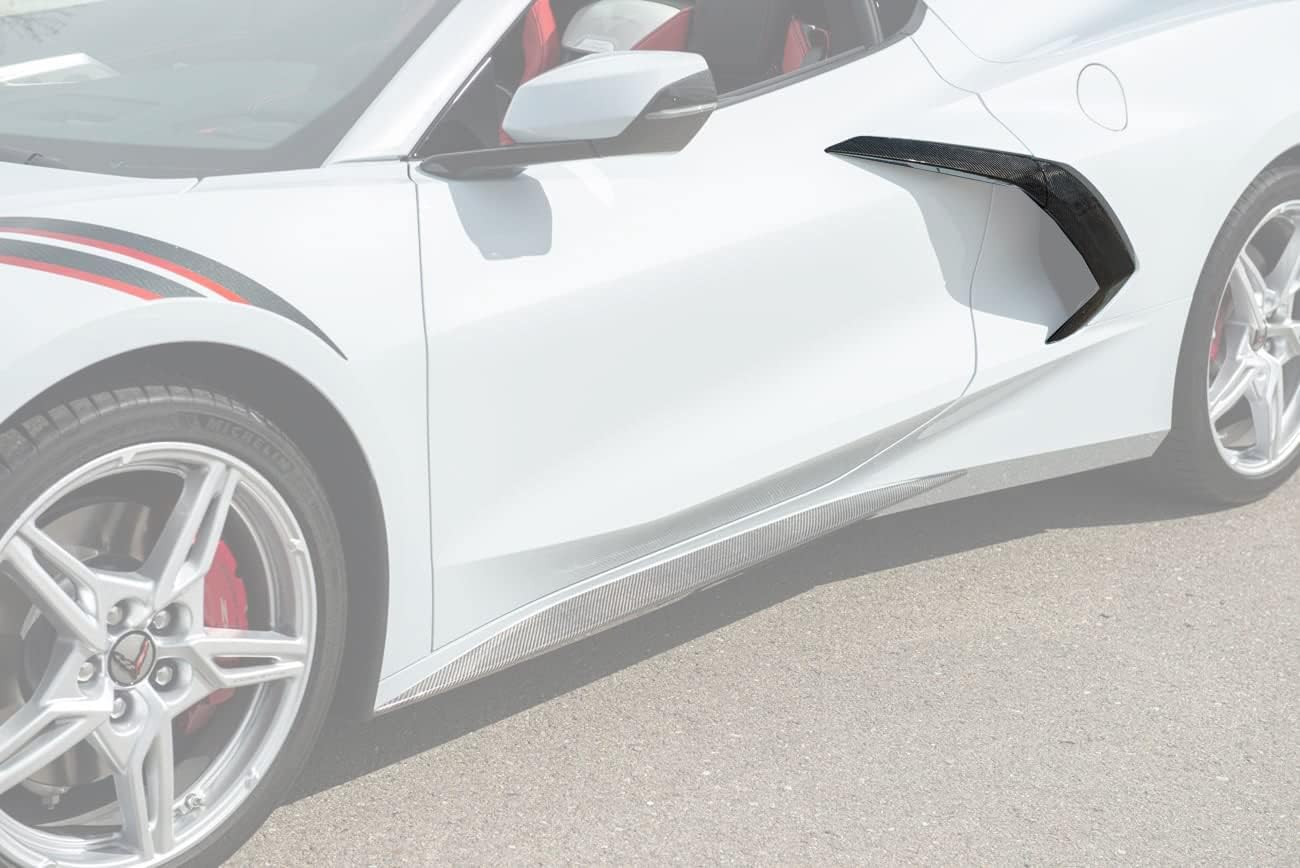 - Replacement For 2020-Present Chevrolet Corvette C8 | GM Factory Style CARBON FIBER Side Fender Vent Door Garnish Pair DG-278-BKCF