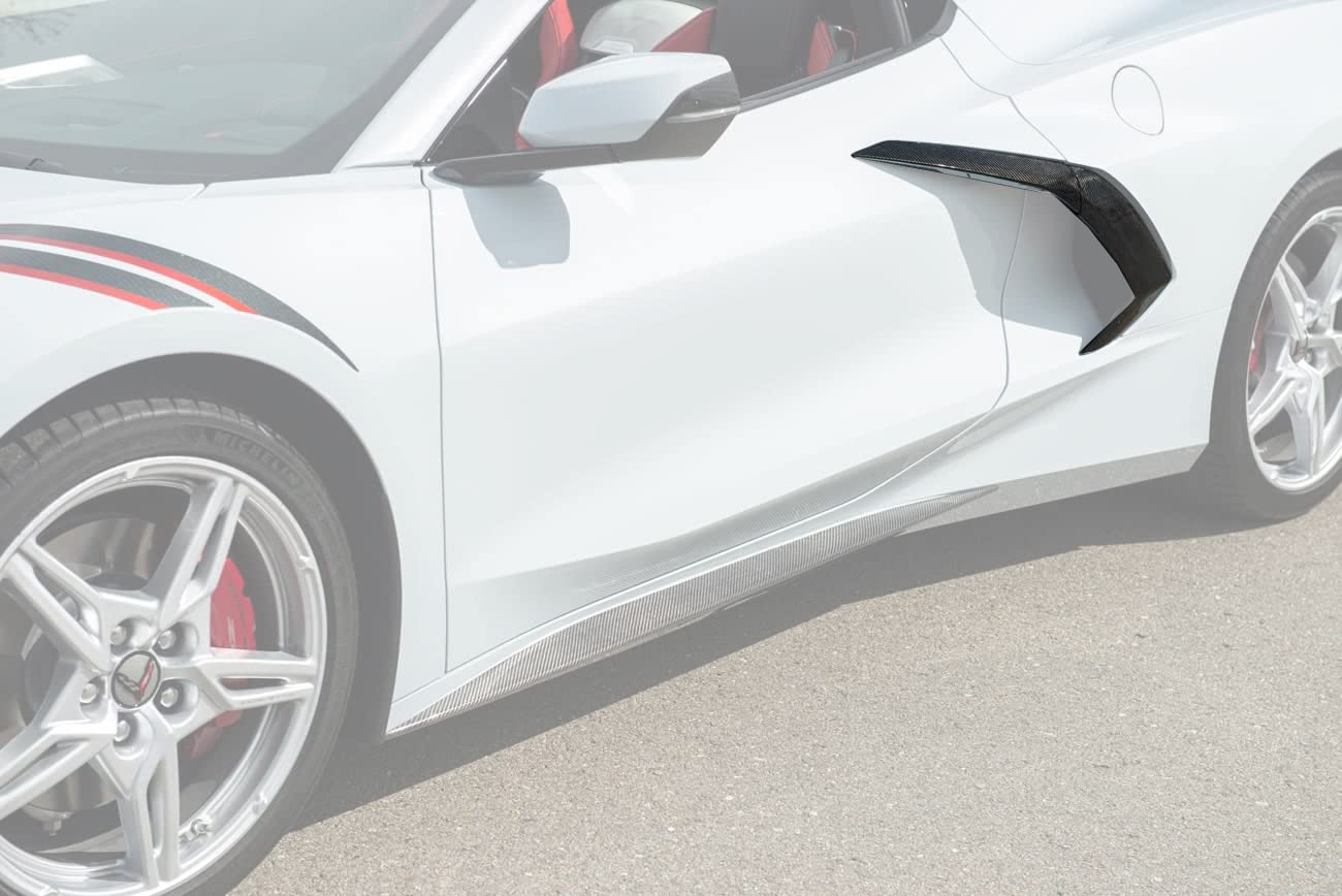 Replacement For 2020-Present Chevrolet Corvette C8 | GM Factory Style CARBON FIBER Side Fender Vent Door Garnish Pair DG-278-BKCF