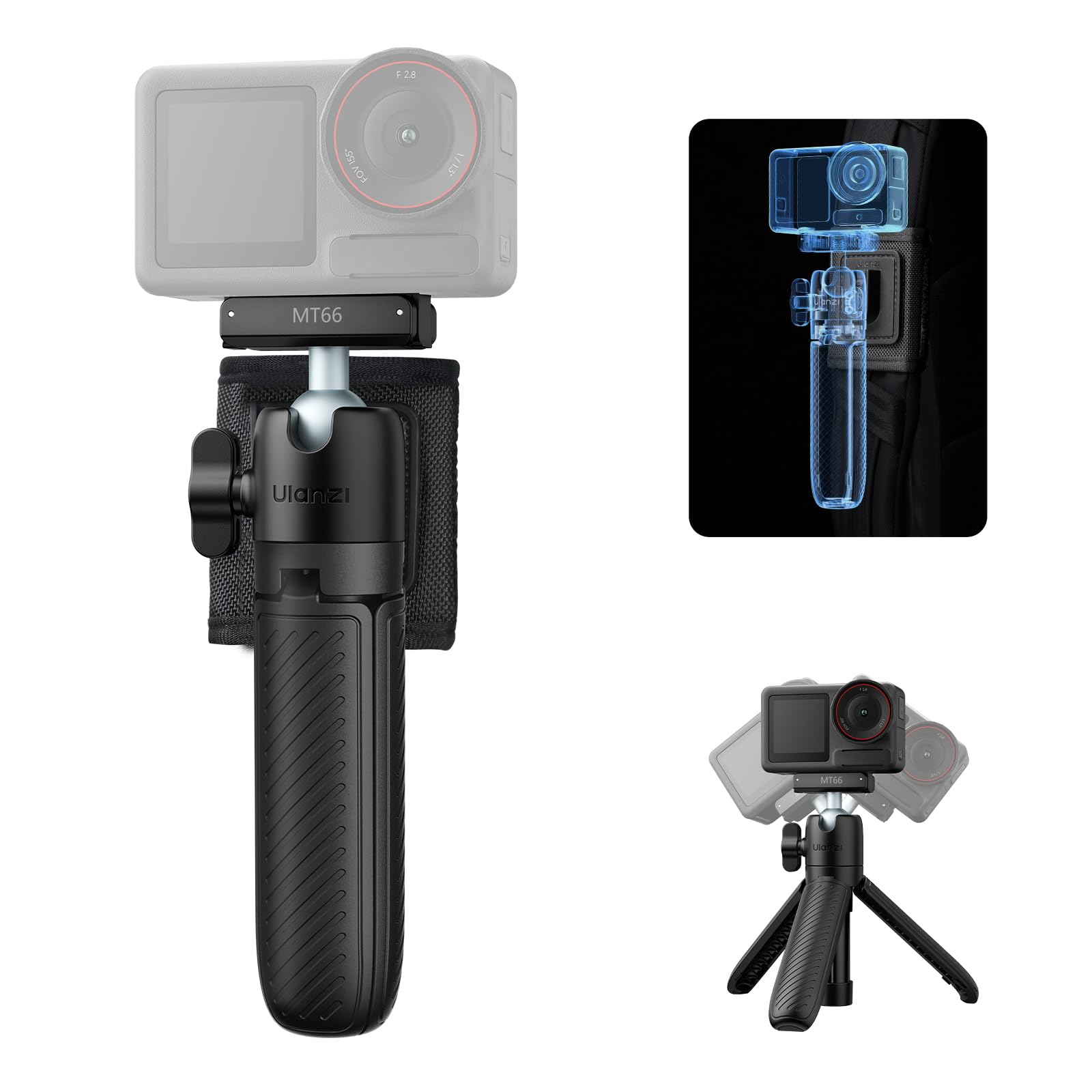 ULANZI MT66 Trépied pour caméra d'action, Support Adaptateur magnétique à dégagement Rapide pour DJI Osmo 360 Nano Action 5 Pro 4, Perche à Selfie/Mini trépied