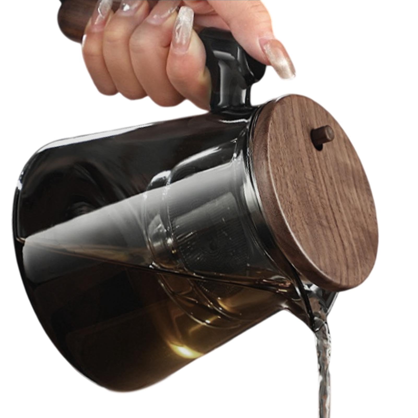Propot, Teekanne aus Glas mit Wassertrennung | Tragbare Druckfilterkanne mit Holzgriff, Teekanne Enpropot zur Trennung von Wasser und Tee
