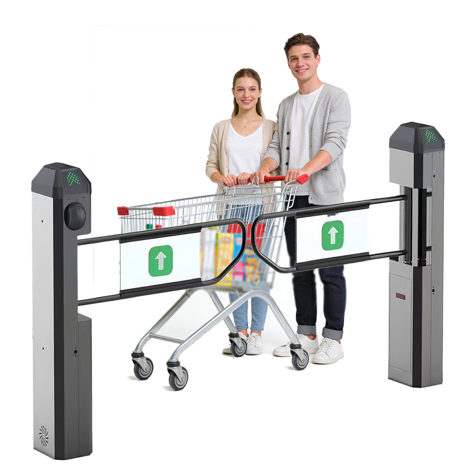 Puerta oscilante automática con sensor de radar, torniquete de entrada manos libres con velocidad de apertura/cierre ajustable para supermercados y tiendas minoristas