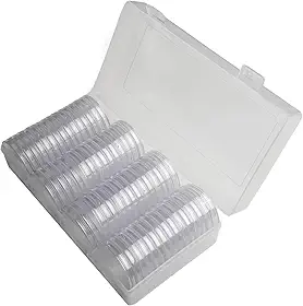 60 unidades de cápsulas de moeda de 41 mm com caixa de armazenamento, porta-moedas de plástico espesso para comemorativo e prata, estojo organizador transparente de ajuste apertado para