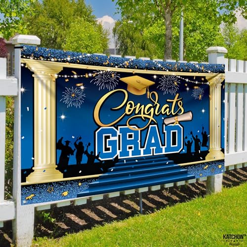 Image of KatchOn, XtraLarge Blue Congrats Grad Banner - 72x44 Inch, 2026 Graduation Backdrop | Blue Grad Banner Class of 2026 Grad Party Decorations, Graduation Decorations 2026