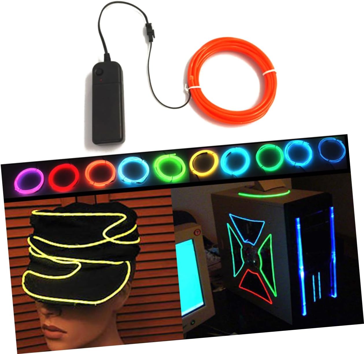 Red El Wire Rope Light Strip Battery Operated Decorative Cable for Car Halloween Christmas Party DIY Eye Catching Illumination Safe