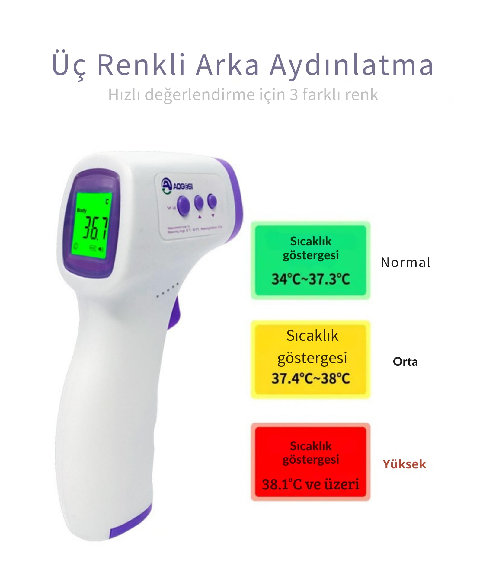 Şeker Ofisi Temassız Dijital Ateş Ölçer Termometre Tabanca, Hafızalı Kızılötesi Sensör, Bebek Çocuk Kedi Köpek Kullanımına Uygun, Ortam Nesne Mama Yemek Ölçümü, Pilli, Türkçe Kılavuz ve Türkçe Kutulu