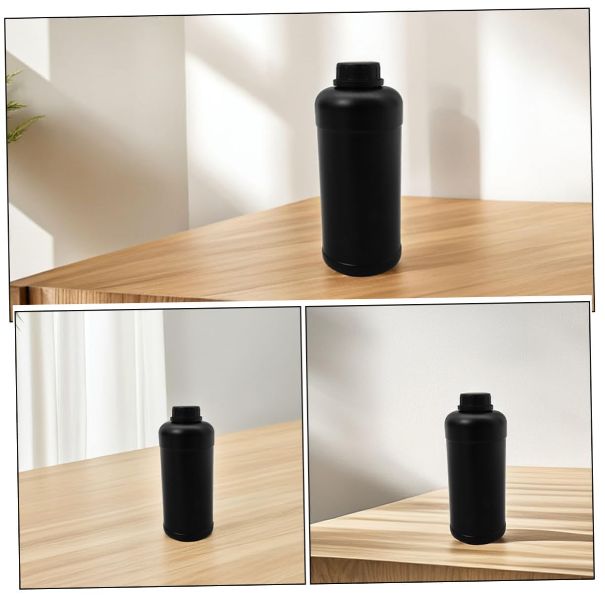 Bottiglia di Plastica da Laboratorio 1000ml Nera, 6 Pezzi