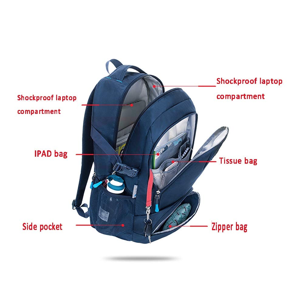 Plecak męski tornister gimnazjum student moda damska Junior liceum student laptop duża pojemność plecak bagaż ręczny ogrodzenie (kolor: Ciemny niebieski, rozmiar: 34 x 20 x 48 cm)