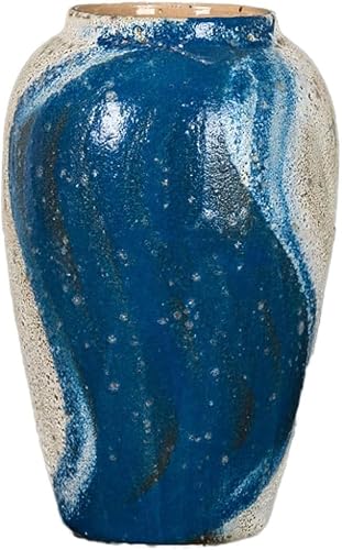 asdchZen Grain Dispenser With Ceramic,Rice Container, Ceramic Ginger Jarceramic Vase Modern Simple Blue Dried Flower Arrangement Orname,W19x H30cm
