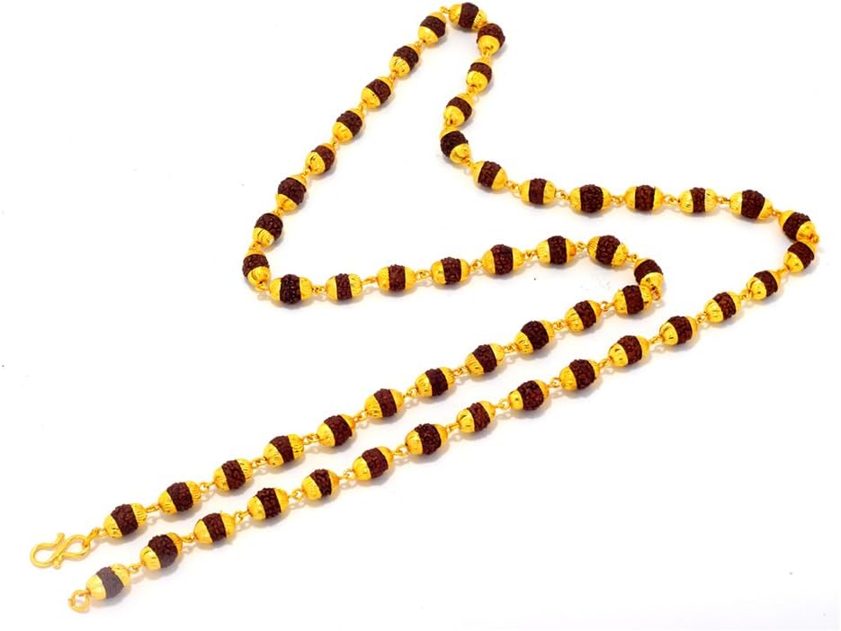 CH103 Rudraksha Mala Shiva God Gold Plated Rudraksh Necklace Chain Long 28 Inches for Men/Boys/Boyfriend/Husband & Unisex