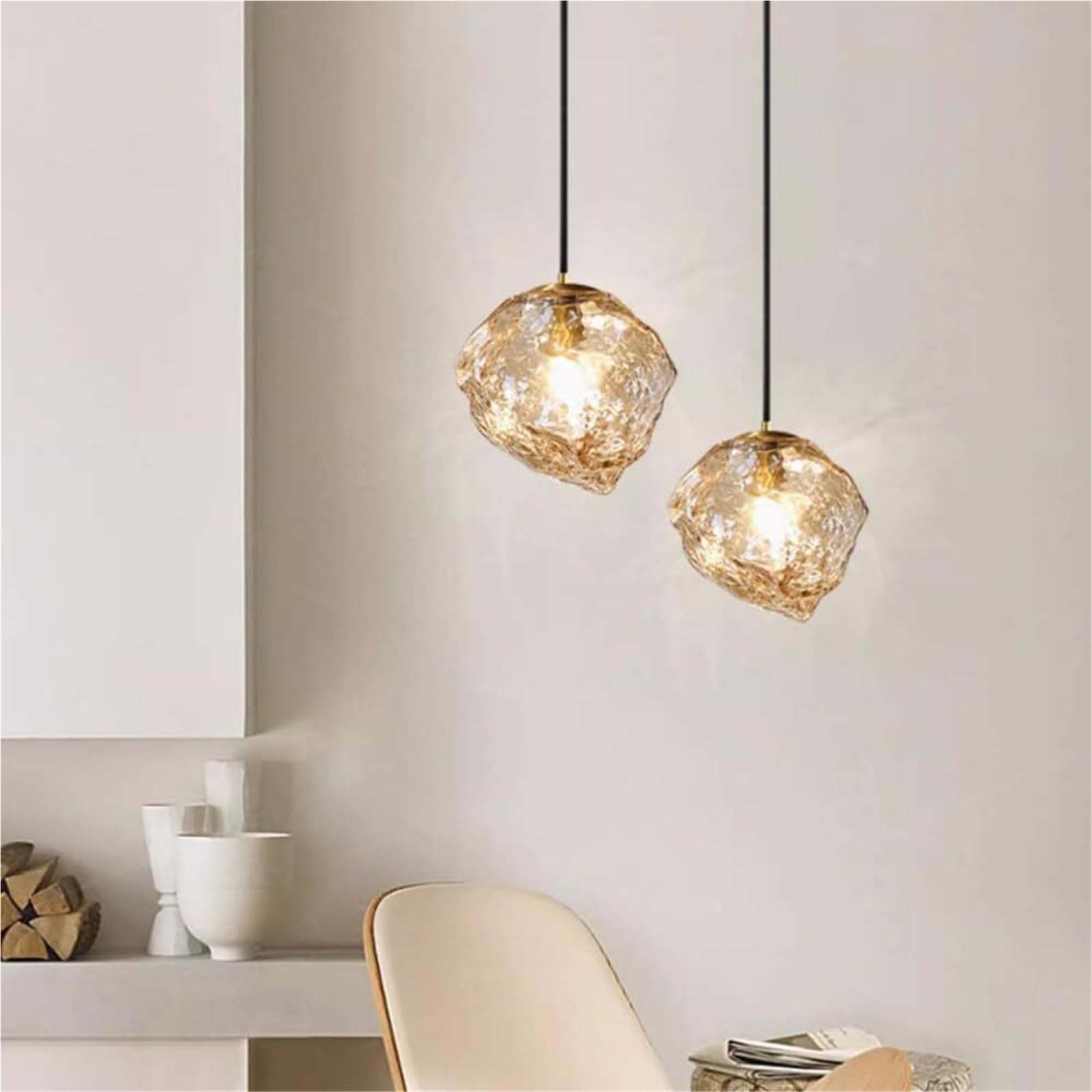 Nowoczesna przydymiona szara szklana lampa wisząca vintage industrialna lampa sufitowa wisząca wyspa lodowy bursztyn dmuchany mały żyrandol do sypialni jadalni (bursztynowo-15 cm)