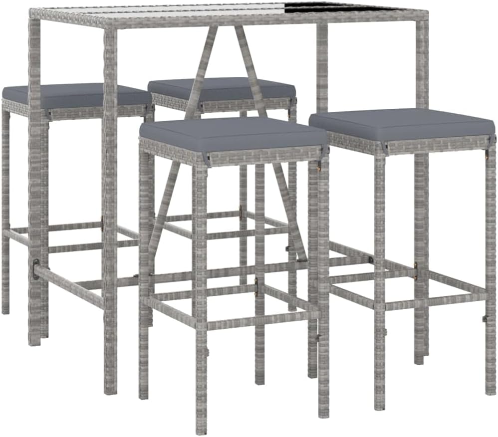 Furniture Sets 5 Piece Patio Bar Set with Cushions Gray Poly Rattan,Stylish and Functional Garden Bar Set for Outdoor Living Spaces Outdoor Furniture