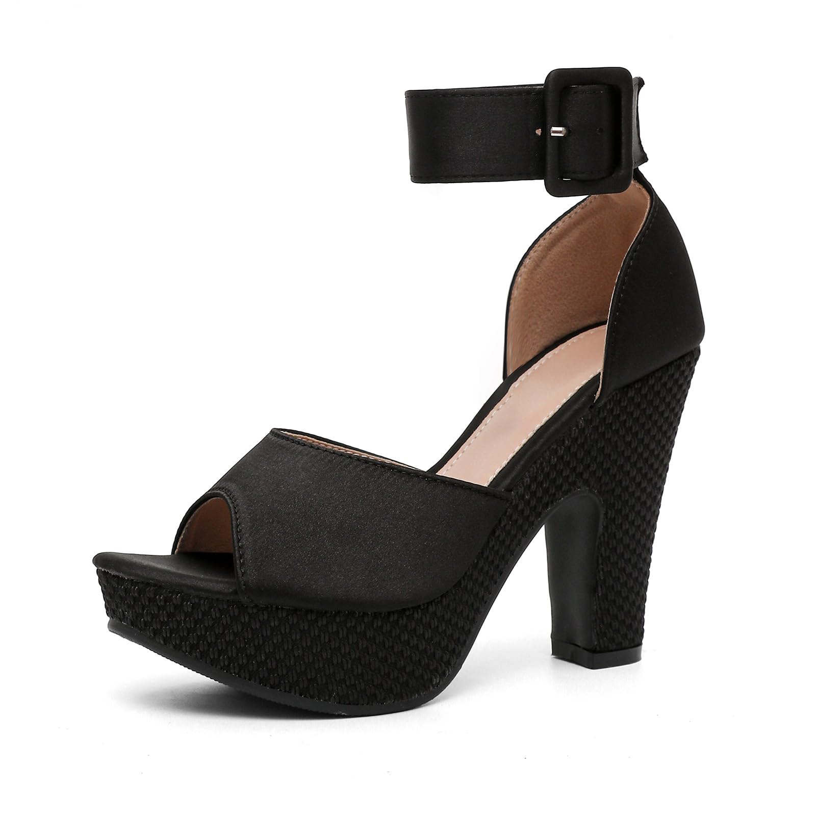 Womens Platform Pumps Block Heels Sandals Peep Toe Ankle Strap Dress Wedding Shoes
