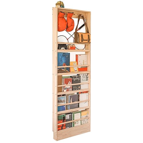 Wooden Kids Bookshelf, Wall Mount Shelf with Hooks, Organizer for