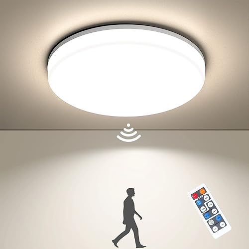 Annaror Lámpara de techo con sensor de movimiento de 11 pulgadas con control remoto, accesorio de iluminación LED con cable de montaje empotrado de