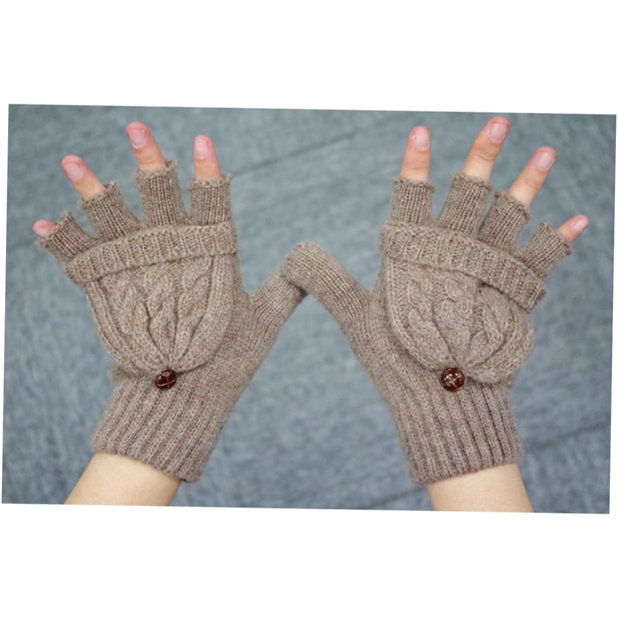 LIFKOME 3piezas Guantes De Lana Cálidos y Convertibles Para Mujer Con Cubierta De Mitón Sin Dedos Trenzado Color Marrón Para Frío