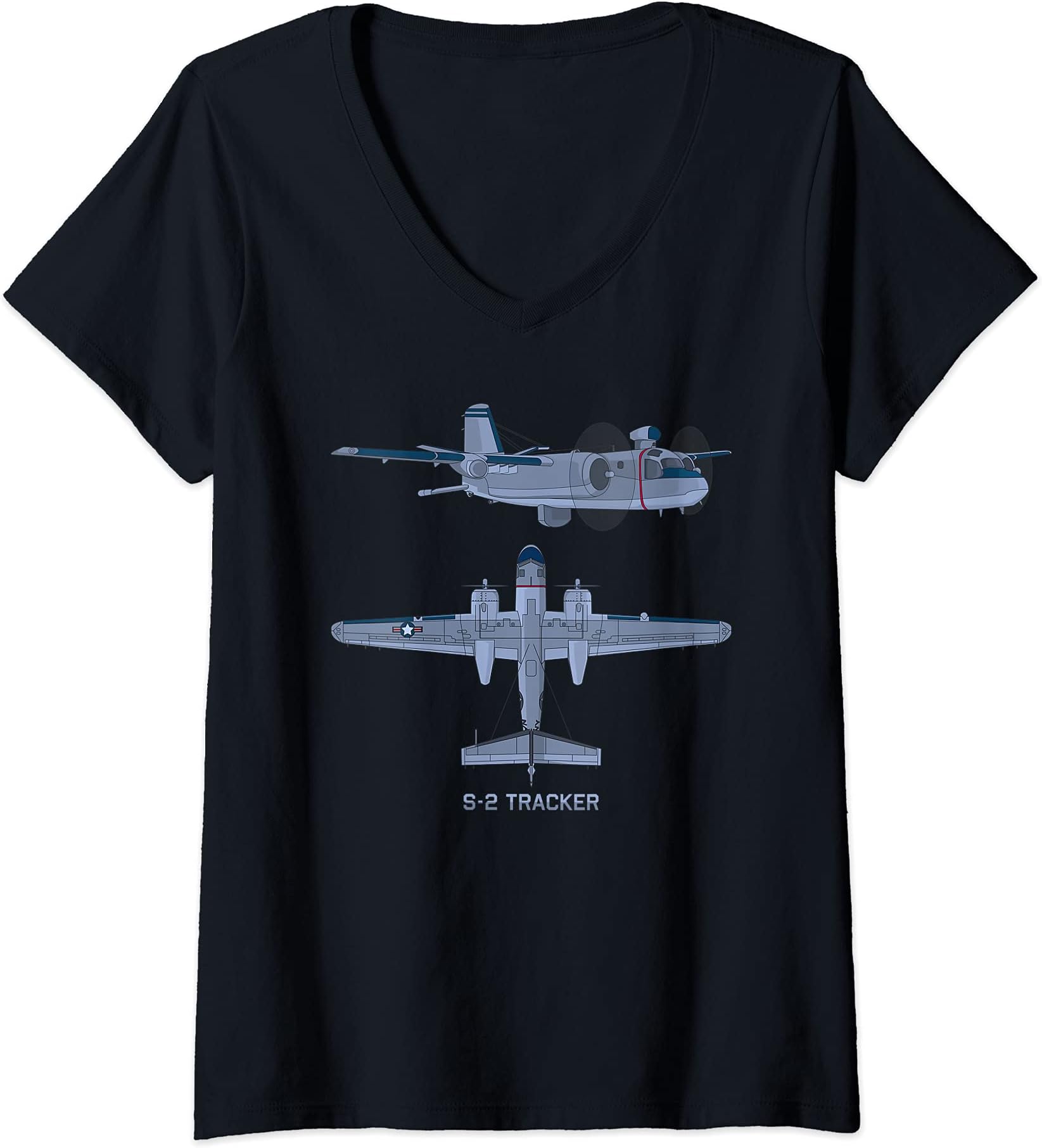 Historic Aviation DesignsWomens S-2 Tracker Anti-submarine Warfare ASW Aircraft Diagram V-Neck T-Shirt