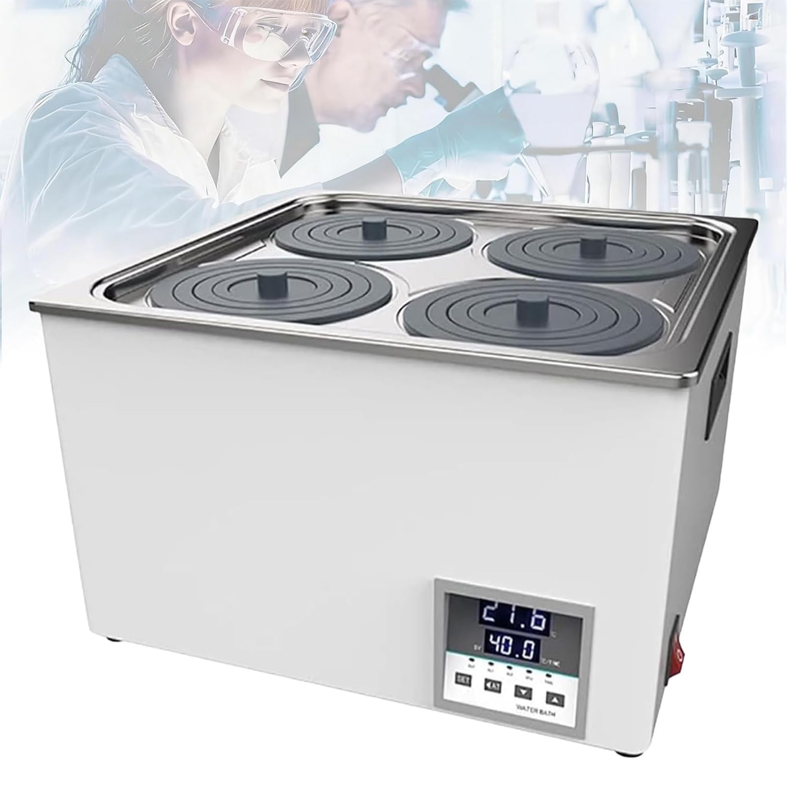 Digital Lab - Baño de agua con calefacción de 360° con protección contra quemaduras en seco, forro de acero inoxidable de 300 W para experimentos de laboratorio