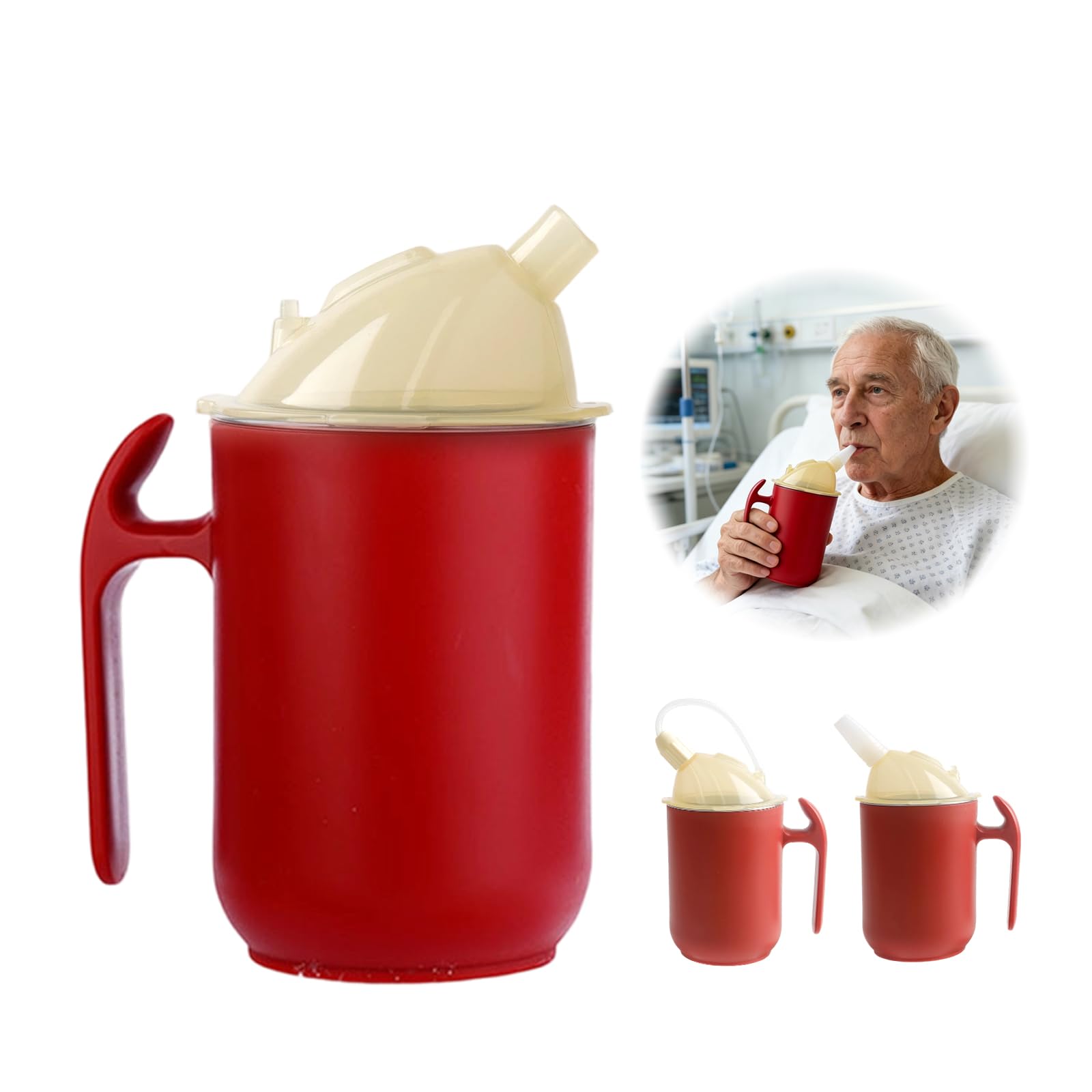 Filiżanka z dziobem 3 w 1, dla seniorów, 400 ml, stal nierdzewna, szczelny kubek z uchwytem, dla seniorów, pacjentów, niepełnosprawnych, macierzyństwa (czerwony)