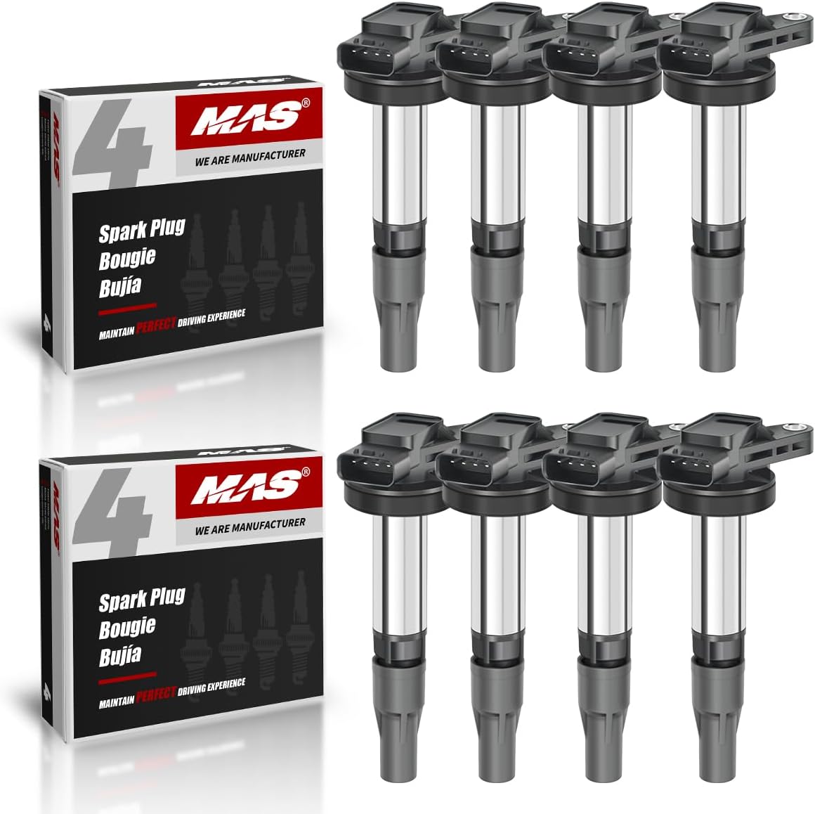 MAS Set of 8 Ignition Coil Pack & Iridium Spark Plug Replacement for Land Rover 2003-2009 Jaguar 4.2L V8 Replacement UF533 C1678 UF519